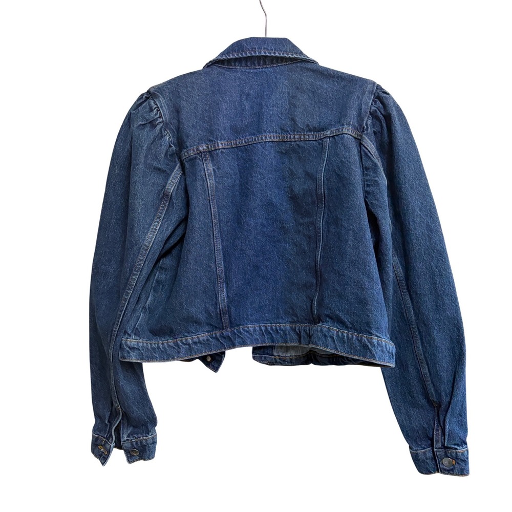 Pilcro Denim Jacket Blue Puff-Sleeve Button-Up Cropped Medium - Picture 11 of 12